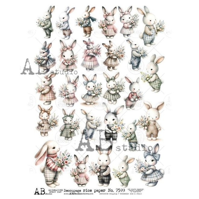 A4 All of those Bunnies Rice Paper AB Studios 7599 - Decoupage Central