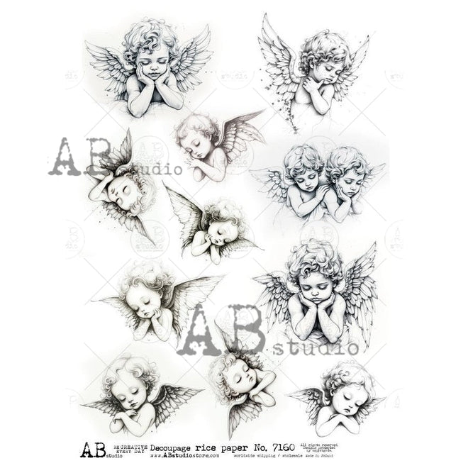 A4 Angel Multi Rice Paper for Decoupage AB Studios 7160 - Decoupage Central