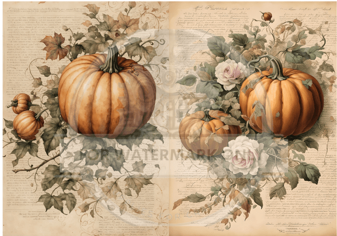 A4 Autumn Garden Pumpkin Rice Paper DC753 - Decoupage Central