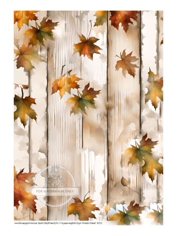 A4 Autumn Leaves Shiplap Rice Paper DC515 - Decoupage Central
