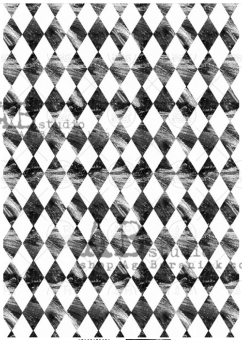 A4 Awesome Black and White Harlequin Decoupage Rice Paper, 0258 - Decoupage Central
