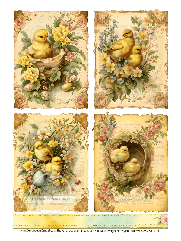 A4 Baby Chicks in Yellow Rice Paper DC247 - Decoupage Central