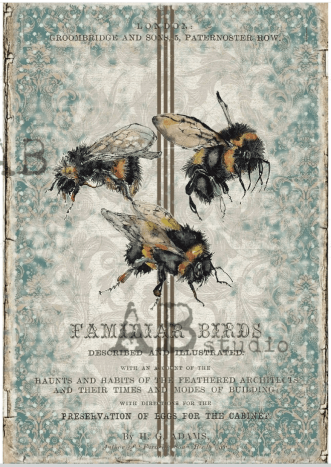 A4 Bees on French Linen Decoupage Rice Paper, 1142 - Decoupage Central