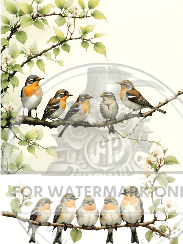A4 Bird Branch Duo Rice Paper DC690 - Decoupage Central