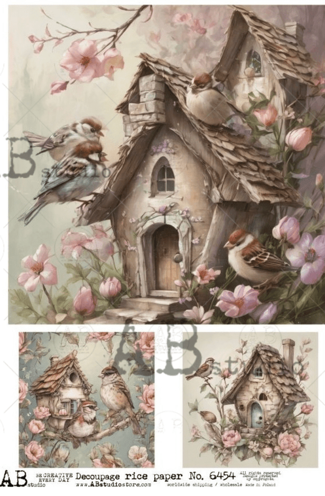 A4 Birdhouse Trio AB Studios 6454 - Decoupage Central