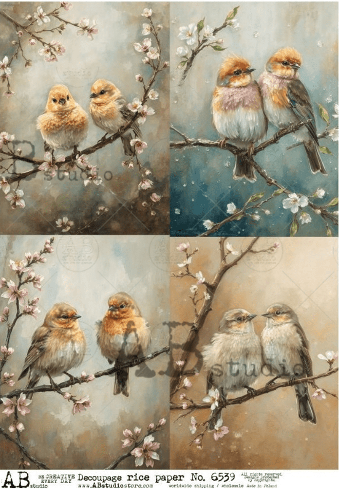 A4 Birds n Blossoms QUAD AB Studios 6539 - Decoupage Central