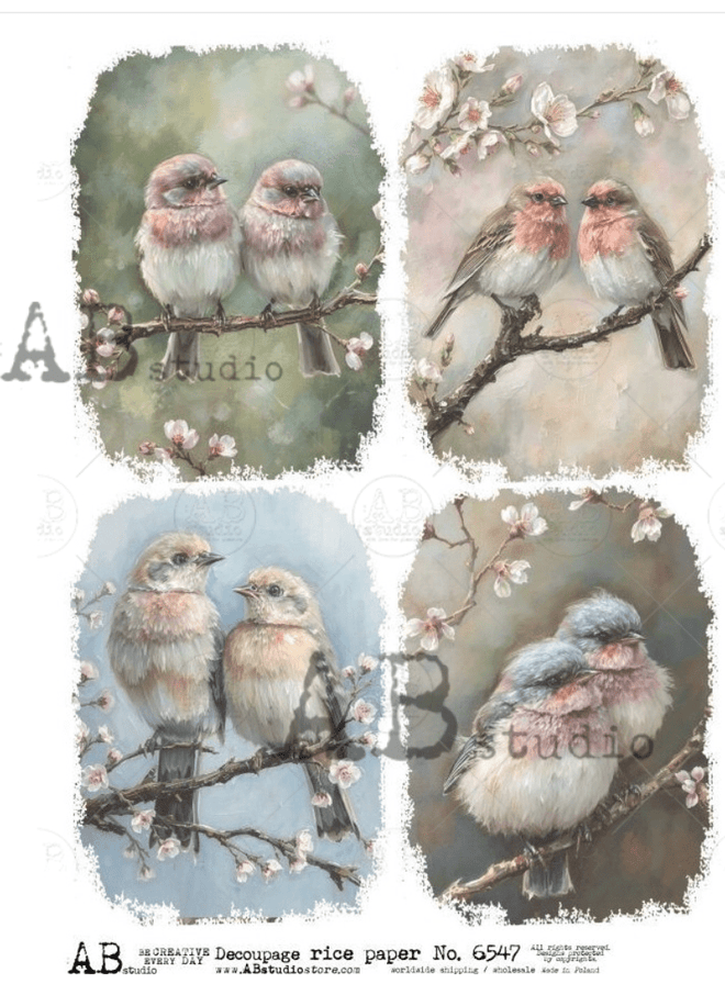 A4 Birds n Blossoms QUAD AB Studios 6547 - Decoupage Central