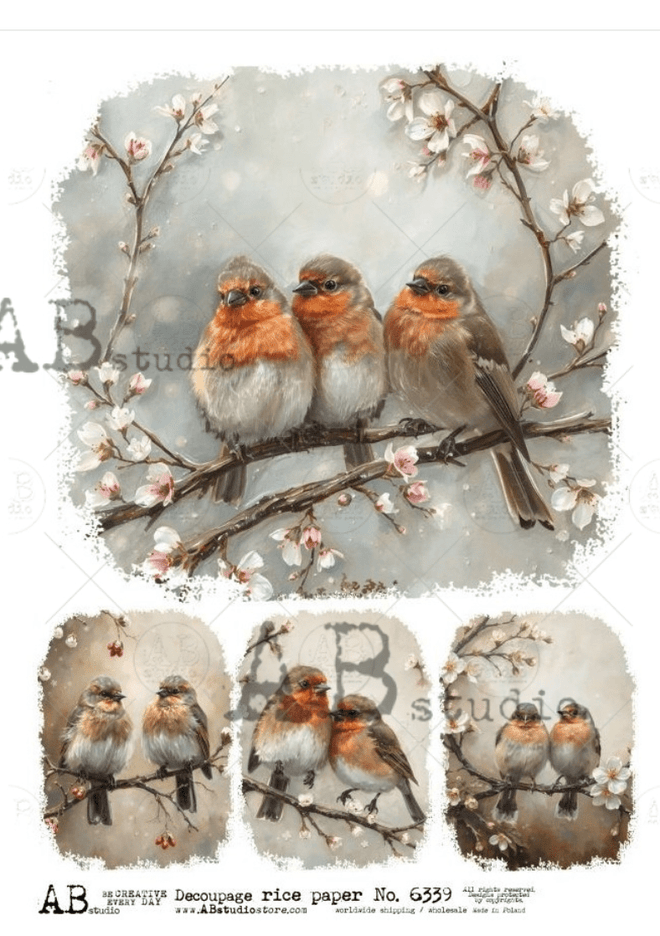 A4 Birds on a Branch QUAD AB Studios 6339 - Decoupage Central