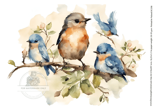 A4 Birds on Branch Decoupage Rice Paper DC258 - Decoupage Central