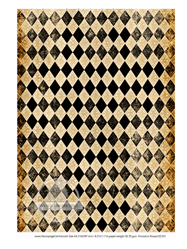 A4 Black and Gold Harlequin Background Rice Paper DC351 - Decoupage Central