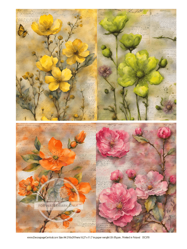 A4 Blooming Parchment Flowers DC370 - Decoupage Central