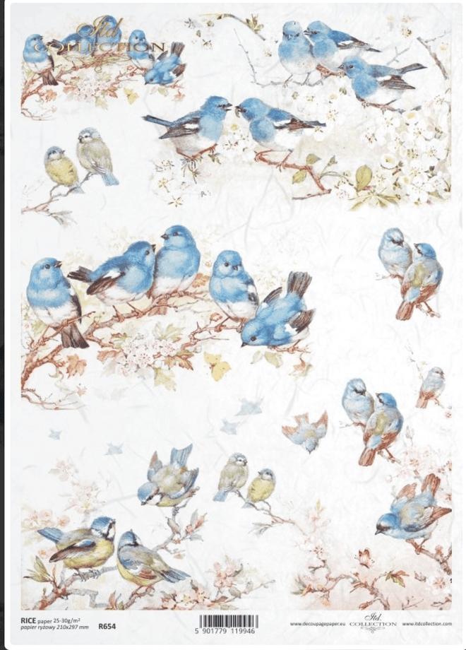 A4 Blue Birds, ITD Rice Paper. 0654 - Decoupage Central