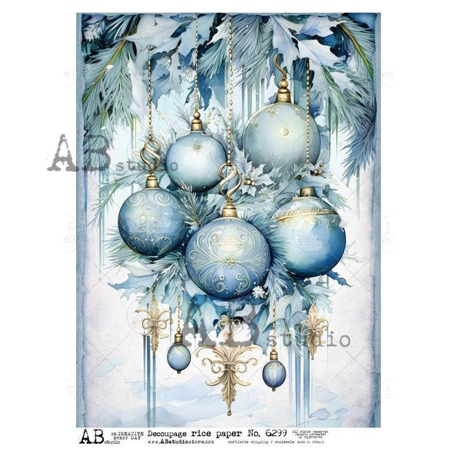A4 Blue Christmas Ornaments AB Studios 6299 - Decoupage Central