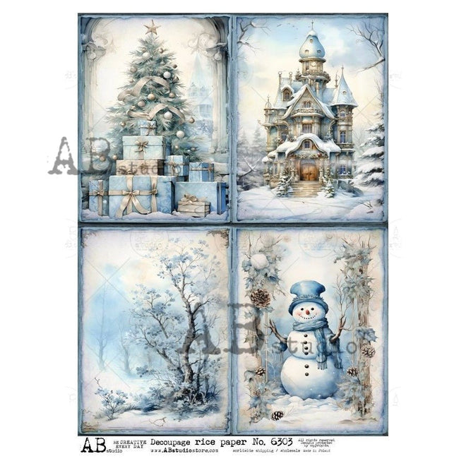 A4 Blue Christmas Quad AB Studios 6303 - Decoupage Central