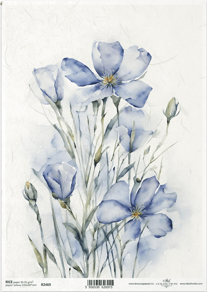 A4 Blue Flax ITD Collection Decoupage Paper R2469 - Decoupage Central