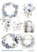 A4 Blue Floral Wreaths Milky ID283 - Decoupage Central