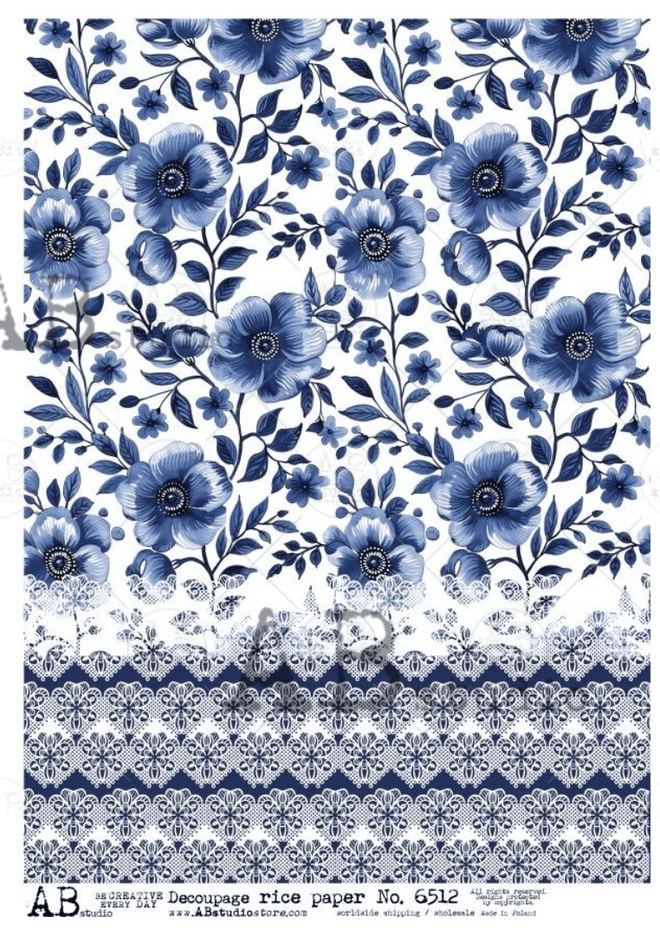 A4 Blue Flower and border Background AB Studios 6512 - Decoupage Central