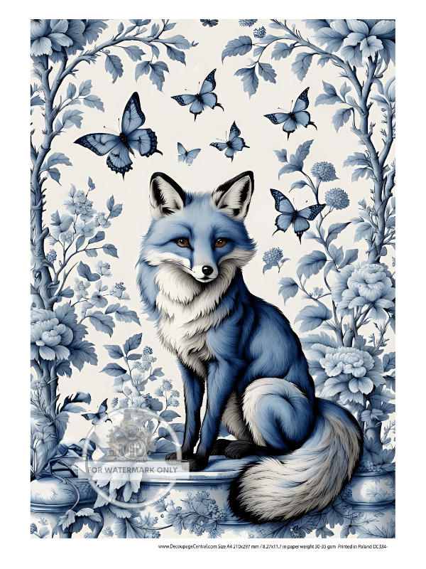 A4 Blue Fox Decoupage Rice Paper DC334 - Decoupage Central