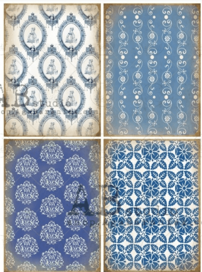 A4 Blue Moroccan Wall paper Rice Paper 0490 - Decoupage Central