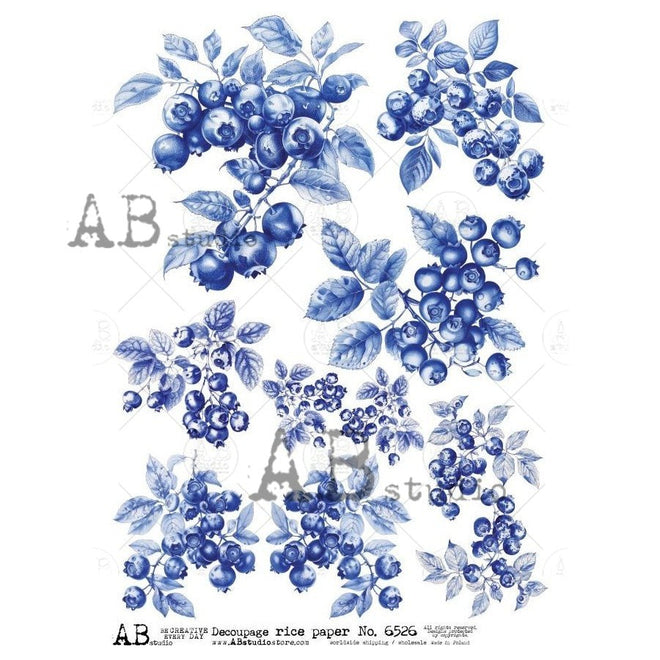 A4 Blueberry Delft Garden Rice Paper AB Studios 6526 - Decoupage Central