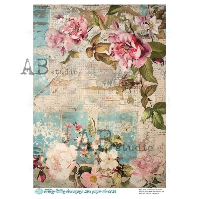 A4 Blush Garden Wall Collage Milky Valley ID693 - Decoupage Central