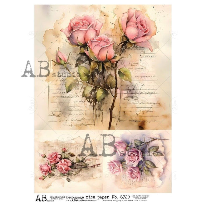 A4 Blushing Garden Rose AB Studios 6729 - Decoupage Central