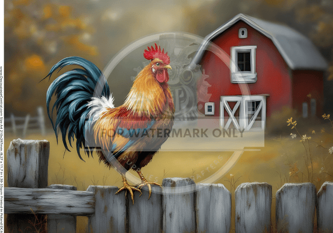 A4 Bokeh Farm Rooster DC646 Rice Paper - Decoupage Central