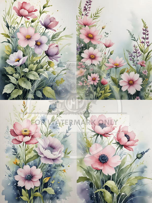 A4 Botanical Whispers Quad Rice Paper DC743 - Decoupage Central