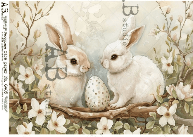 A4 Bunnies in Dogwood AB Studios 6405 - Decoupage Central