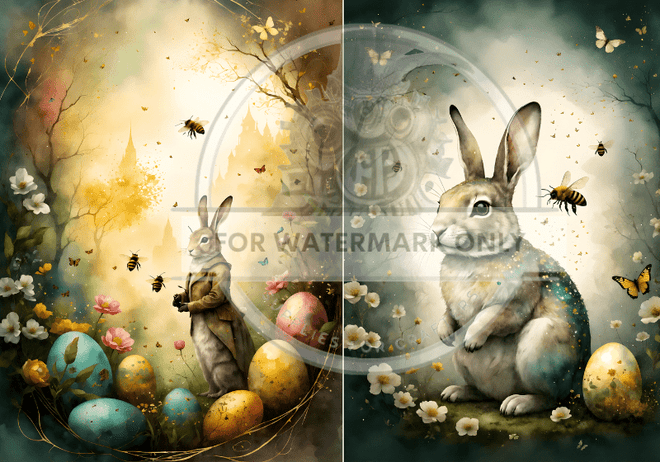 A4 Bunny and Bees Rice Paper DC626 - Decoupage Central