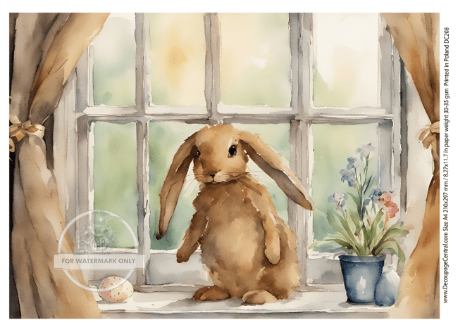 A4 Bunny in the Window Rice Paper DC208 - Decoupage Central