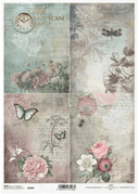 A4 Butterflies and Birds Parchment Background Decoupage Paper R1064 - Decoupage Central