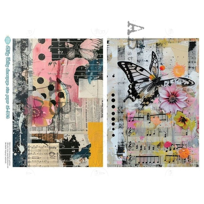 A4 Butterfly Burst Collage Duo Milky Valley ID703 - Decoupage Central