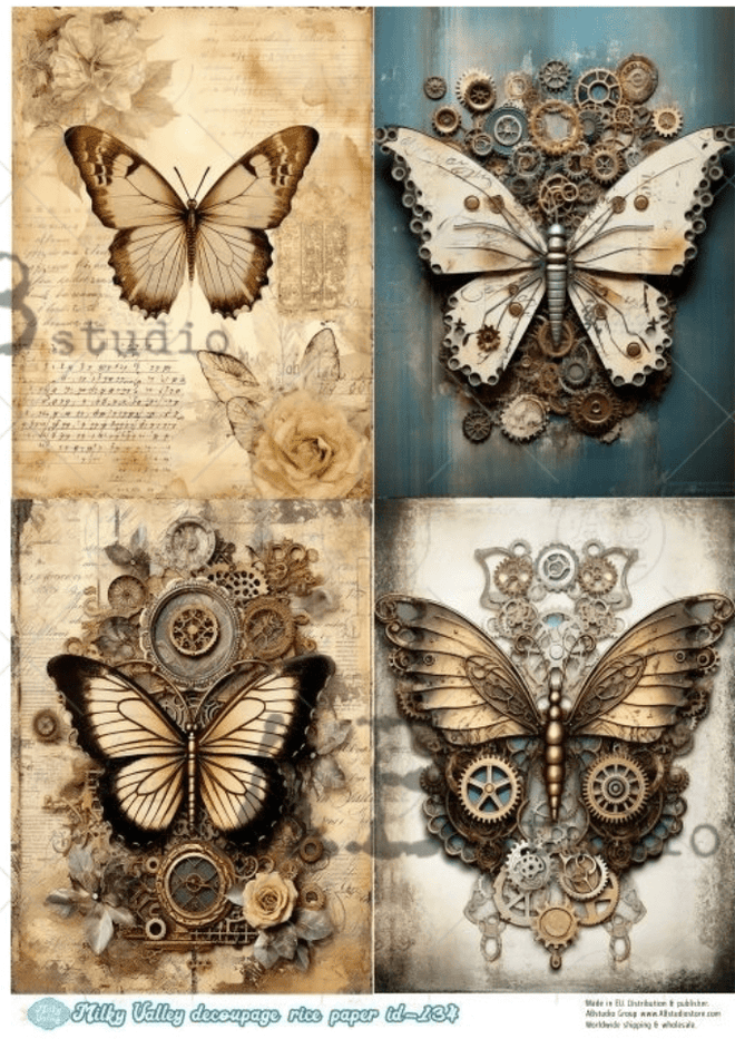 A4 Butterfly Quad Rice Paper Milky Valley ID134 - Decoupage Central
