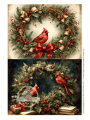 A4 Cardinal Wreath Duo Rice Paper DC421 - Decoupage Central