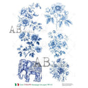 A4 Carte 411 Delft Blue Florals and Elephant Carte Italiano - Decoupage Central