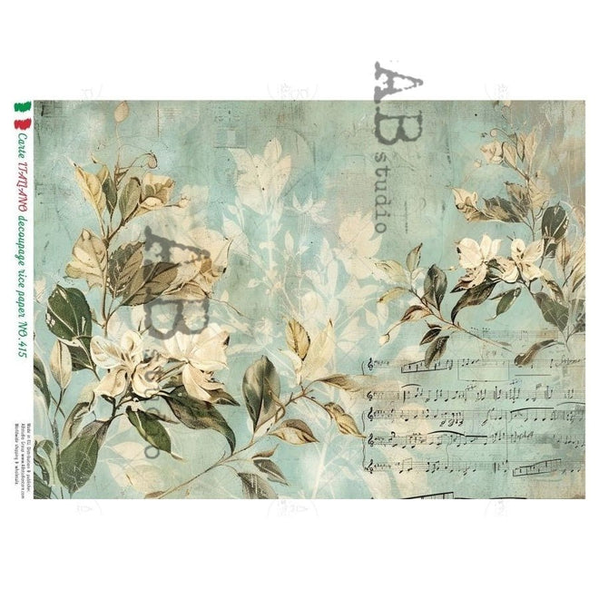 A4 Carte 415 Aqua Aria Botanicals Carte Italiano - Decoupage Central