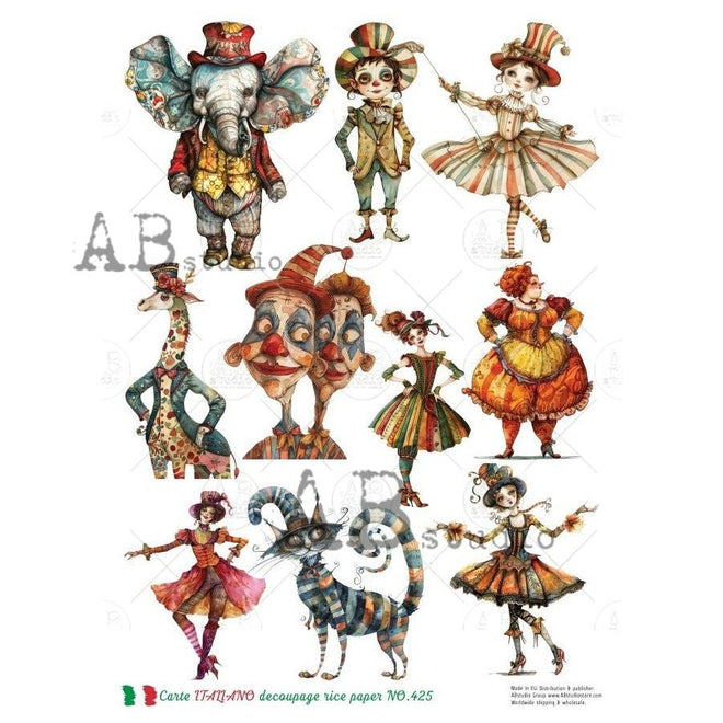A4 Carte 425 Circus Cast of Characters Multi Carte Italian 425 - Decoupage Central