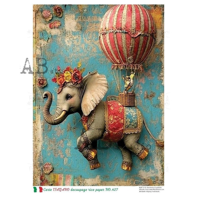 A4 Carte 427 Elephant Balloon Ride Carte Italian 427 - Decoupage Central