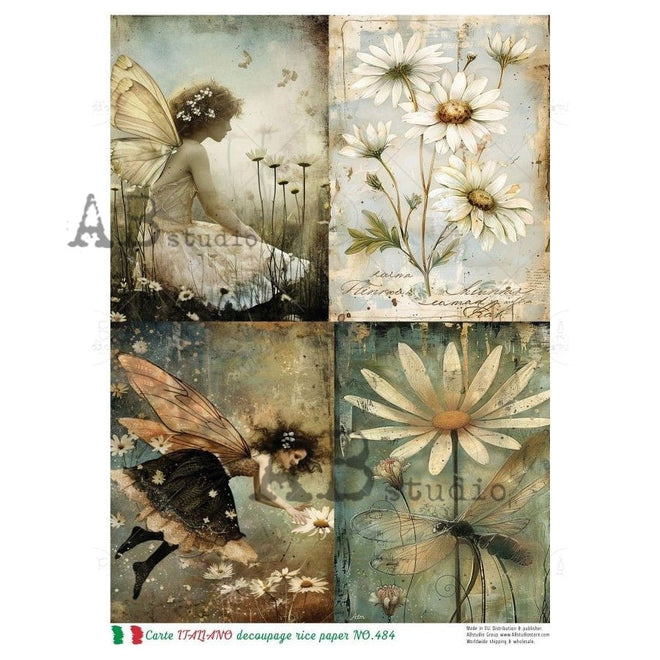 A4 Carte 484 Fairy Garden Daisies Quad Carte Italian 484 - Decoupage Central