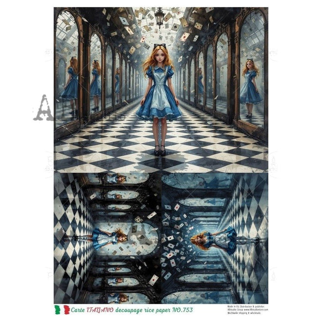 A4 Carte 753 Wonderland Hall of Cards Rice Paper - Decoupage Central