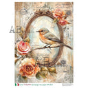 A4 Carte 854 Vintage Oval Songbird Rice Paper - Decoupage Central
