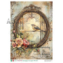 A4 Carte 856 Grand Frame Garden BirdRice Paper - Decoupage Central