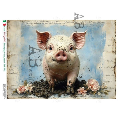 A4 Carte 870 Mud - Kissed Piglet Portrait - Decoupage Central