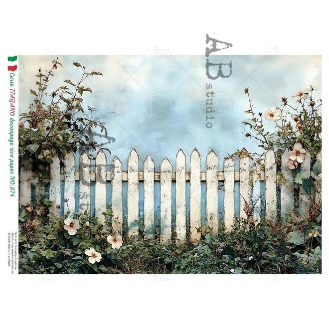 A4 Carte 874 Wild Rose Picket Fence - Decoupage Central
