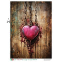 A4 Carte784 Chained Heart on Rustic Wood - Decoupage Central