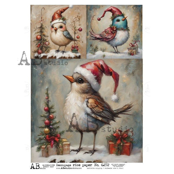 A4 Christmas Bird Trio AB Studios 6272 - Decoupage Central