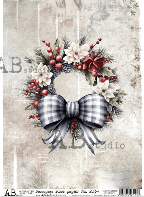 A4 Christmas Bow Rice Paper, AB Studios 2034 - Decoupage Central