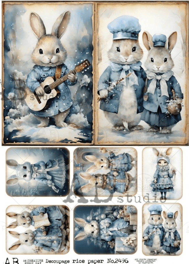 A4 Christmas Bunny Multi AB Studios 2496 - Decoupage Central