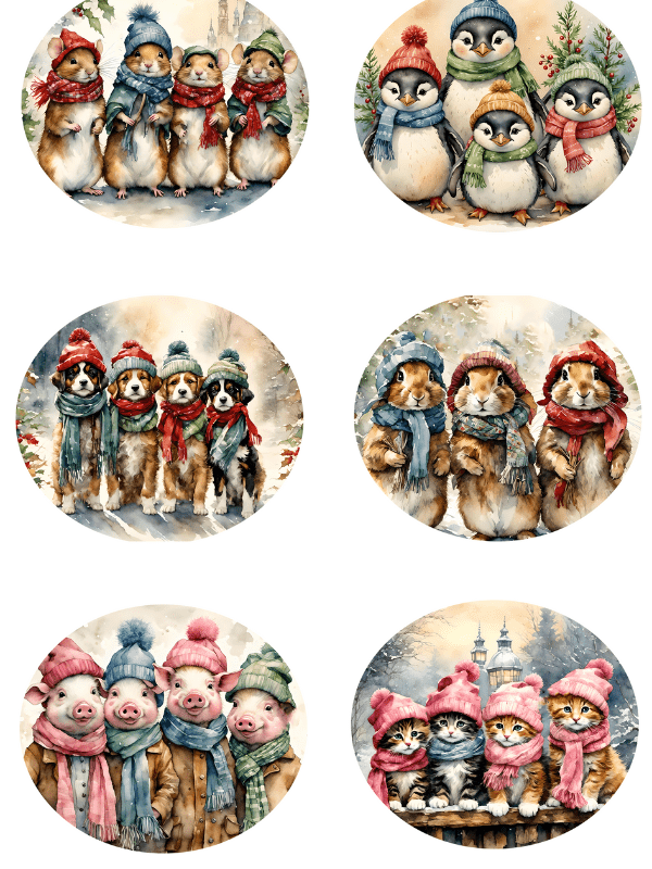 A4 Christmas Critters Ornaments Rice Paper DC510 - Decoupage Central